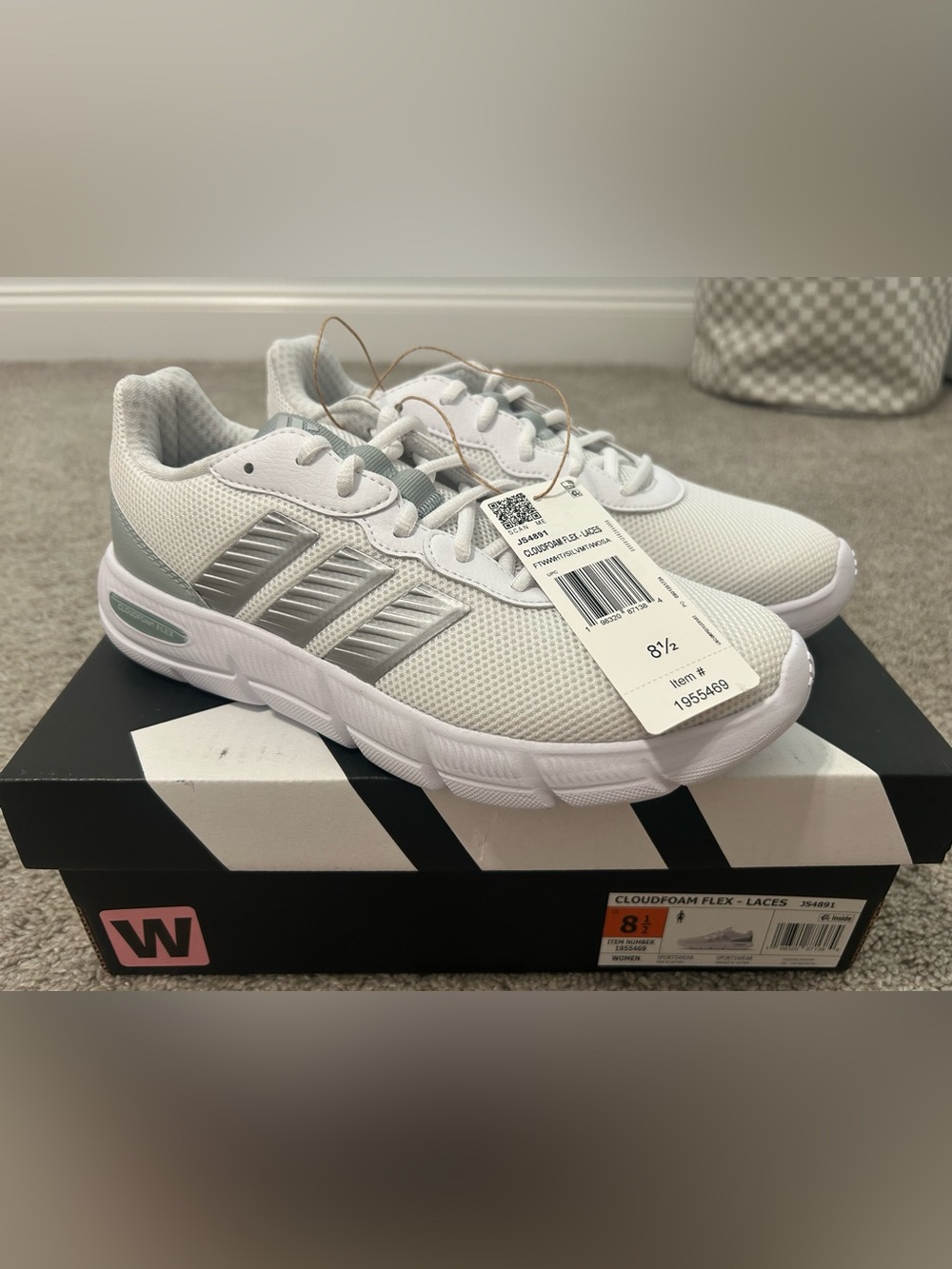 adidas White and Gray Women’s Cloudfoam Wide Fit Athletic Sneakers